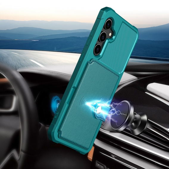 Θήκη για Samsung Galaxy S23 FE, Card Holder Kickstand, πράσινη