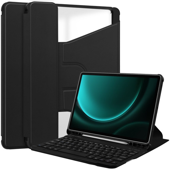Θήκη πληκτρολογίου για Samsung Galaxy Tab S9 FE+ Plus, Rotary 360° Leather, μαύρη