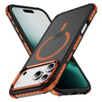 Ματ θήκη για iPhone 17 Pro, θωρακισμένη, για MagSafe, καπνιστή με πορτοκαλί πλευρές