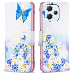 Θήκη με πτερύγιο για Xiaomi Redmi 12 4G, Wallet, butterfly & flowers, λευκή
