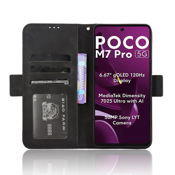 Θήκη με πτερύγιο για Xiaomi Poco M7 Pro 5G, Card Slot, μαύρη
