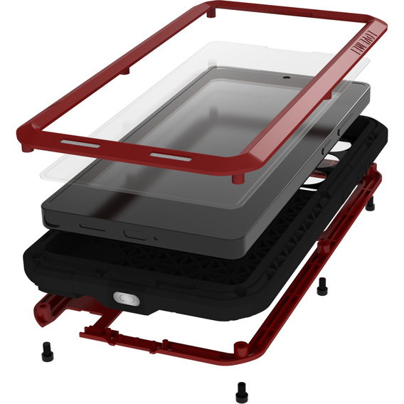 Love Mei Θήκη για Samsung Galaxy S25 Ultra, armored with glass, κόκκινη