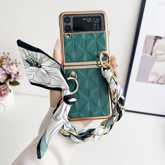 Θήκη για Samsung Galaxy Z Flip4 5G, Grid Leather, πράσινη
