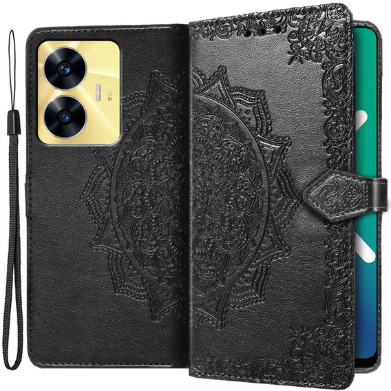 Θήκη με πτερύγιο για Realme C55, Mandala, μαύρη