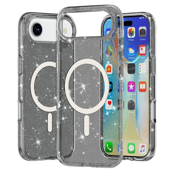 Θήκη για iPhone Air, για MagSafe, glitter, ημιδιαφανές μαύρο