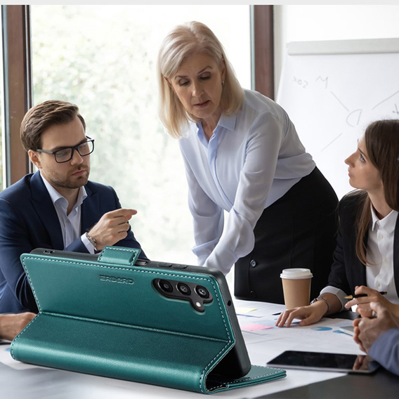 Θήκη για Samsung Galaxy A36, ERBORD Glossy Litchi, πορτοφόλι με πτερύγιο, πράσινη