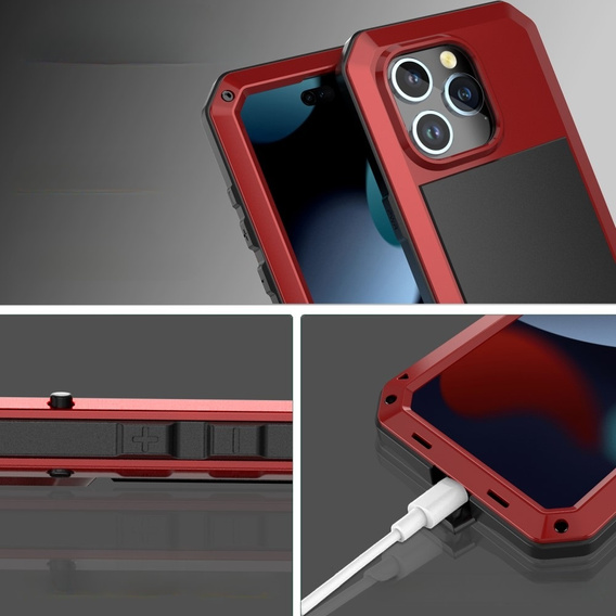 Θήκη για iPhone 15, θωρακισμένη, με ενσωματωμένο γυαλί, κόκκινη