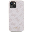 GUESS Θήκη για iPhone 15, 4G Metal Gold Logo, ροζ