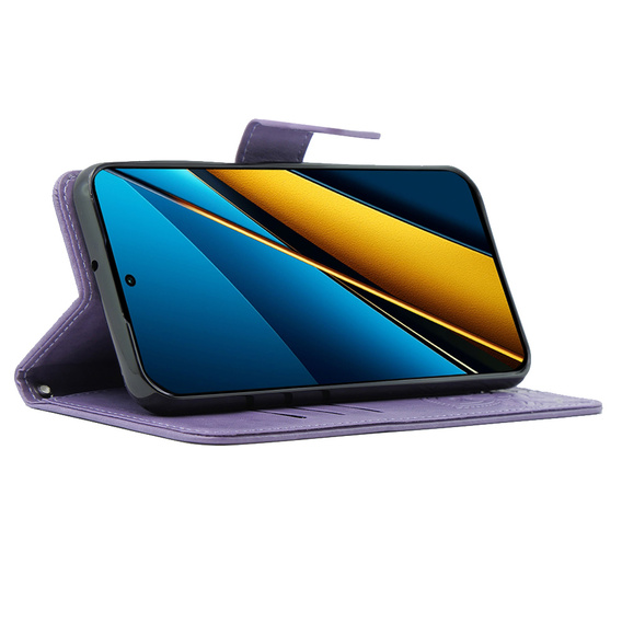 Θήκη με πτερύγιο για Xiaomi Poco X6 5G, Butterfly, μωβ