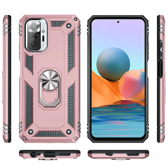 θωρακισμένη θήκη για Xiaomi Redmi Note 10 Pro, Nox Case Ring, ροζ rose gold