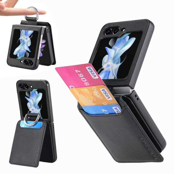 Θήκη για Samsung Galaxy Z Flip7 FE / Z Flip6, Card Slot Ring Case, μαύρη