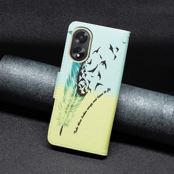 Θήκη με πτερύγιο για Oppo A38 4G / Oppo A18 4G, Wallet, Feather μπλε / κίτρινη