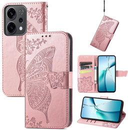 Θήκη πτερύγιο για Oppo Reno 14, Butterfly, πορτοφόλι, ροζ χρυσό