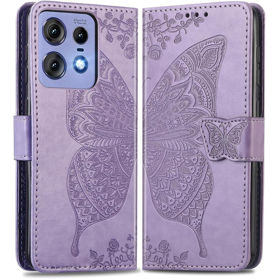 Θήκη με πτερύγιο για Motorola Edge 50 Pro, Butterfly, μωβ