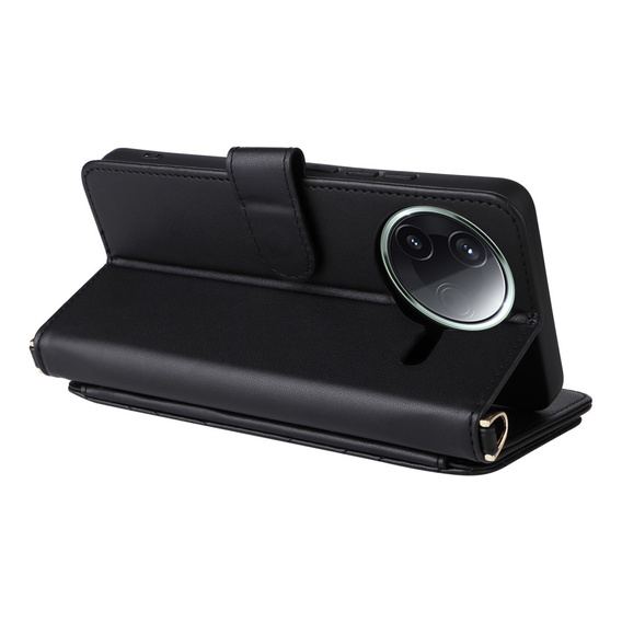 Θήκη με πτερύγιο για Xiaomi Poco F7 Pro, Crossbody Leather Wallet, μαύρη