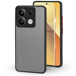 Θήκη σιλικόνης για Xiaomi Redmi Note 13 5G, με προστασία κάμερας, διαφανής / μαύρη + Tempered Glass 9H