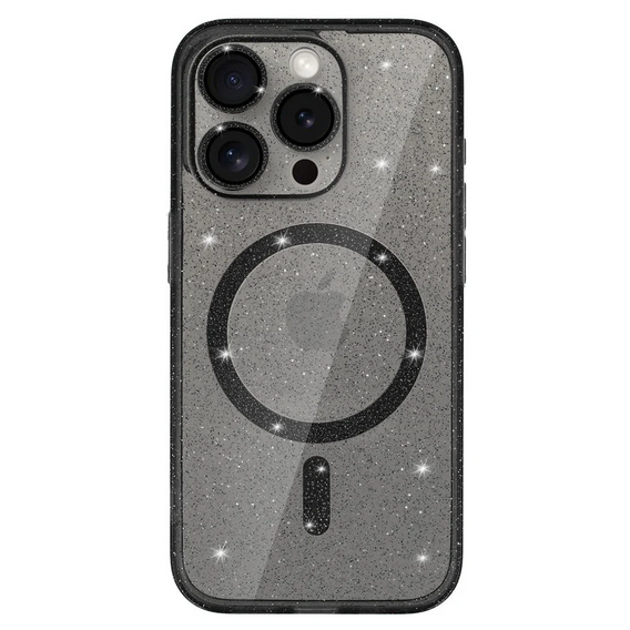 Θήκη για iPhone 16 Pro, ERBORD Glitter MagSafe, μαύρη + Γυαλί οθόνης