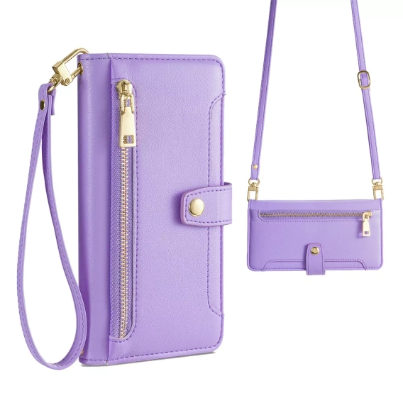 Θήκη με πτερύγιο για iPhone 16E, Wallet Zipper Pocket, μωβ