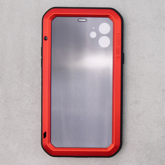 Love Mei Θήκη για iPhone 12, armored with glass, κόκκινη