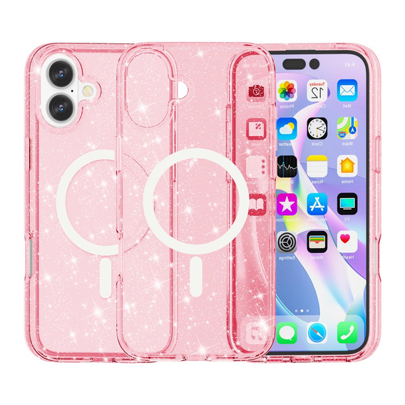 Θήκη για iPhone 17, για MagSafe, glitter, ημιδιαφανές ροζ