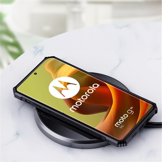 Θήκη για Motorola Moto G85, με μαγνητική πλάκα, διαφανής / μαύρη