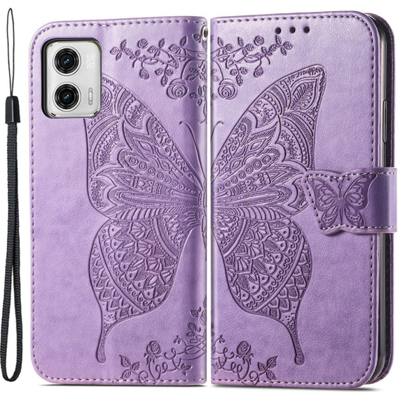 Θήκη με πτερύγιο για Motorola Moto G73 5G, Butterfly, μωβ