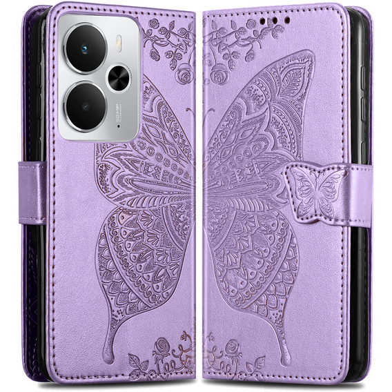 Θήκη με πτερύγιο για Realme 14 5G / Realme 14T 5G, Butterfly, μωβ