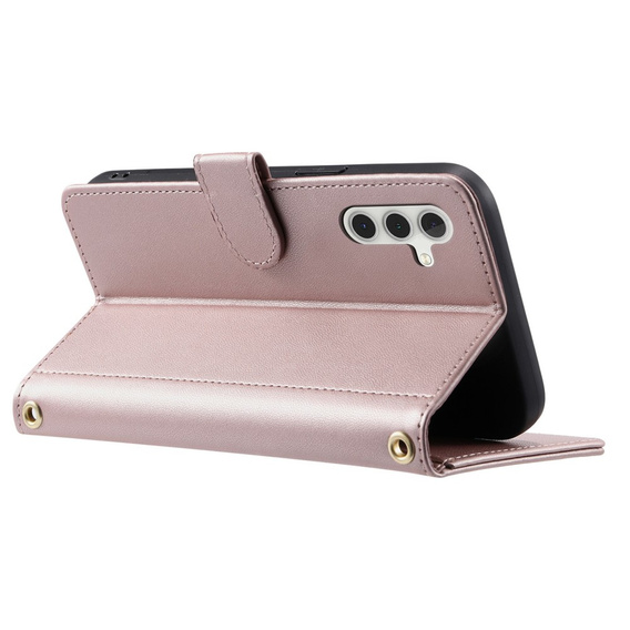 θήκη πτερύγιο για Samsung Galaxy S25 FE, Rhombus Crossbody Leather, ροζ rose gold