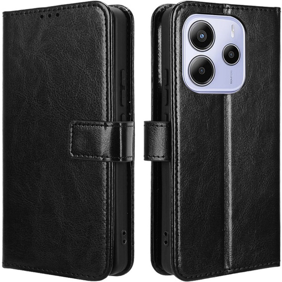 Θήκη με πτερύγιο για Xiaomi Redmi Note 14 4G, Crazy Horse Wallet, μαύρη