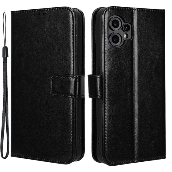Θήκη με πτερύγιο για CMF Nothing Phone 2 Pro, Crazy Horse Wallet, μαύρη