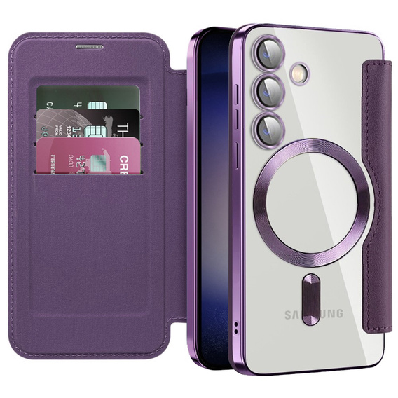 Θήκη με πτερύγιο για Samsung Galaxy S24+ Plus, RFID Wallet MagSafe CamShield, μωβ