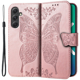 Θήκη με πτερύγιο για Samsung Galaxy A54 5G, Butterfly, ροζ rose gold