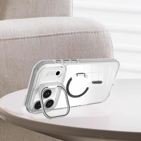 Θήκη για iPhone 17 Pro, για MagSafe, με βάση, διάφανη με γκρι ένθετα