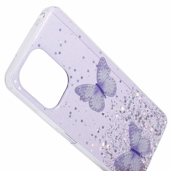 Θήκη για Xiaomi Redmi 13C / Poco C65, Glitter Butterfly, μωβ