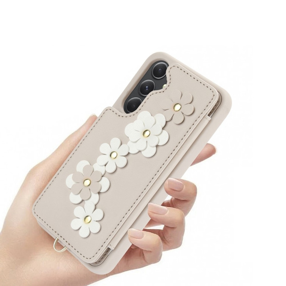 θήκη για Samsung Galaxy A55 5G, Leather Flower Card Slot, μπεζ