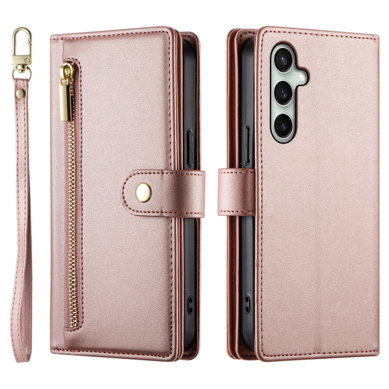 Θήκη με πτερύγιο για Samsung Galaxy S24 FE, Wallet Zipper Pocket, ροζ