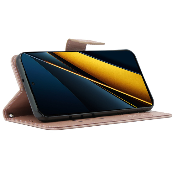 Θήκη με πτερύγιο για Xiaomi Poco F6 Pro, Butterfly, ροζ rose gold