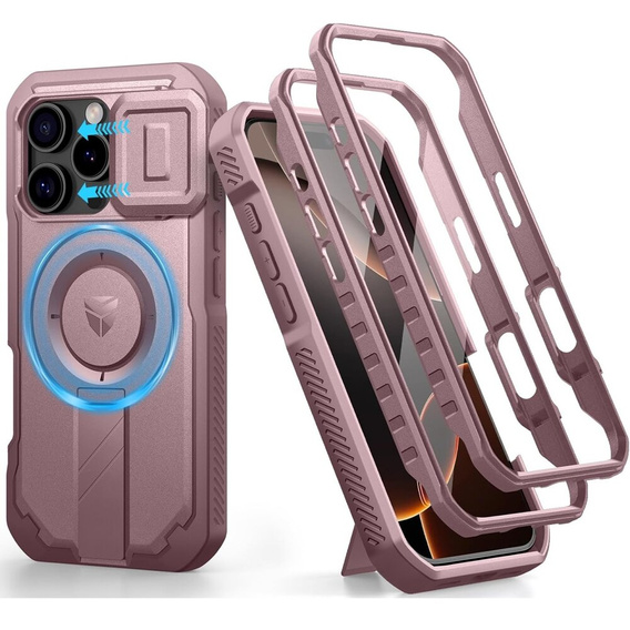 Θωρακισμένη θήκη για iPhone 16 Pro, Dexnor CamProtect MagSafe, ροζ (Δύο πλαίσια)