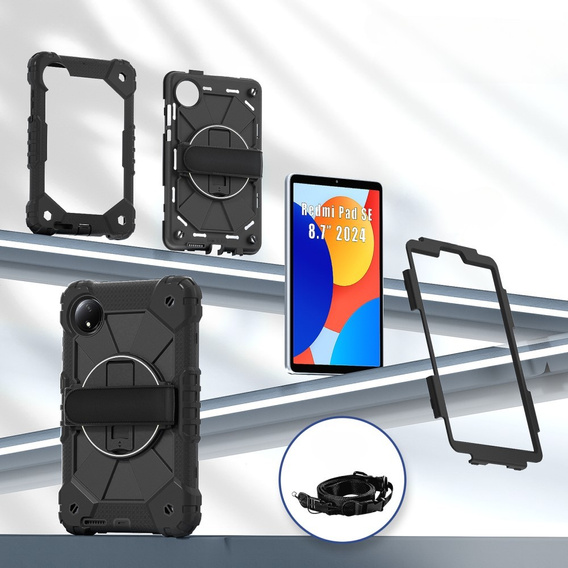Παιδική θήκη για Xiaomi Redmi Pad SE 8.7", θωρακισμένη με λουράκι, μαύρη