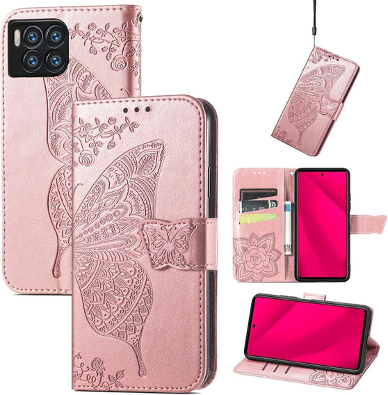 Θήκη με πτερύγιο για T Phone 2 Pro 5G, Butterfly, ροζ rose gold
