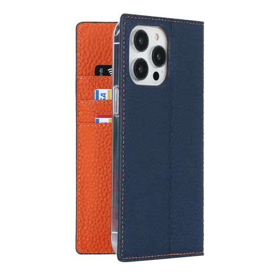 Θήκη με πτερύγιο για iPhone 14 Pro, Litchi Skin Grain, σκούρο μπλε