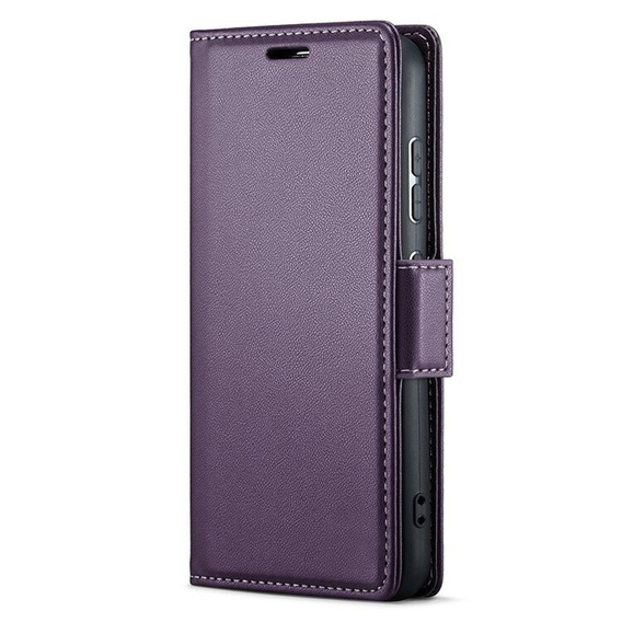 Θήκη για Realme 14 Pro 5G, ERBORD Glossy Litchi, πορτοφόλι με πτερύγιο, μωβ