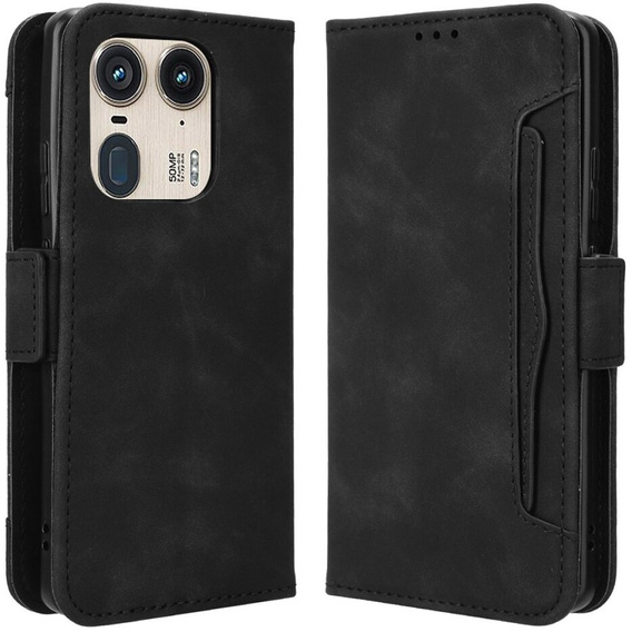 Θήκη με πτερύγιο για Motorola Edge 50 Ultra, Card Slot, μαύρη