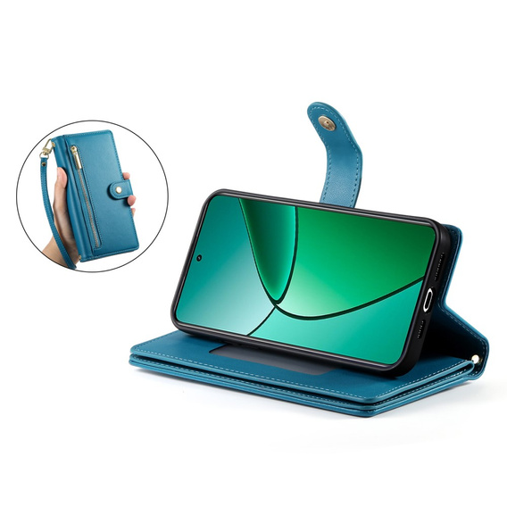 Θήκη με πτερύγιο για Realme 14 Pro 5G, Wallet Zipper Pocket, μπλε