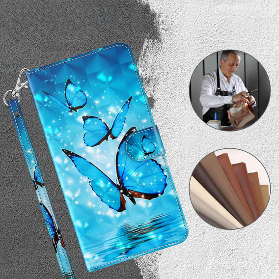 Θήκη με πτερύγιο για Oppo A17, Wallet Light Spots Decor Butterfly, μπλε