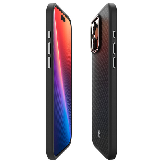 θήκη Spigen για iPhone 16 Pro Max, Enzo Aramid MagSafe, Μαύρο άνθρακα / ασημί + γυαλί 9H tempered glass