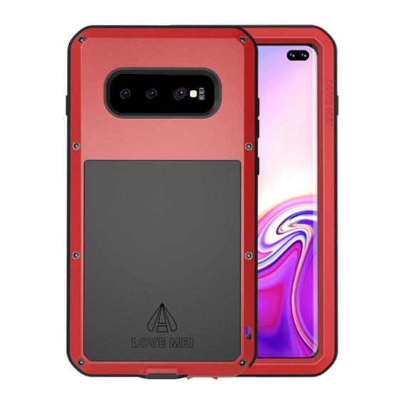 Love Mei Θήκη για Samsung Galaxy S10+ Plus, armored with glass, κόκκινη
