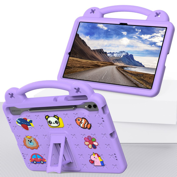 Παιδική θήκη για Samsung Galaxy Tab S10+ Plus, Cute Patterns, με βάση, μωβ
