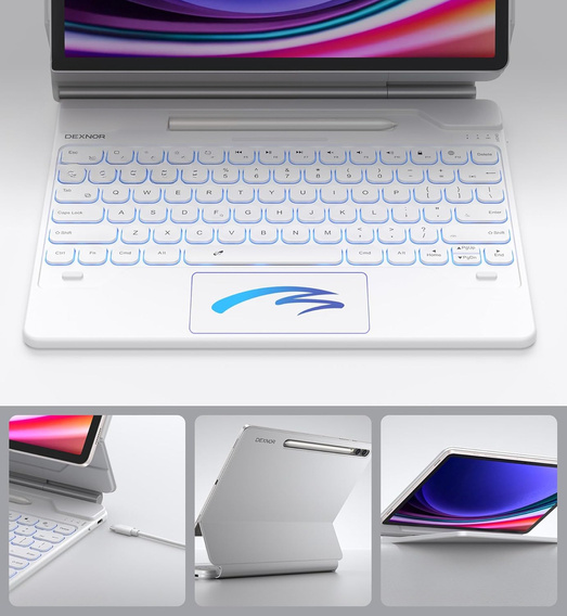 Θήκη πληκτρολογίου για Samsung Galaxy Tab S7+ / S7 FE / S9+ / S8+ / S9 FE+ / S10+, Dexnor Magnetic Keyboard Touchpad, λευκή