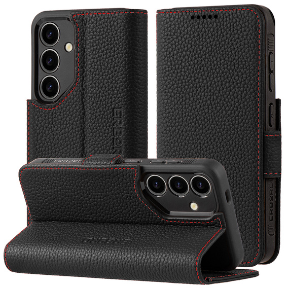 Δερμάτινη θήκη για Samsung Galaxy S24, ERBORD LeatherWallet, μαύρη